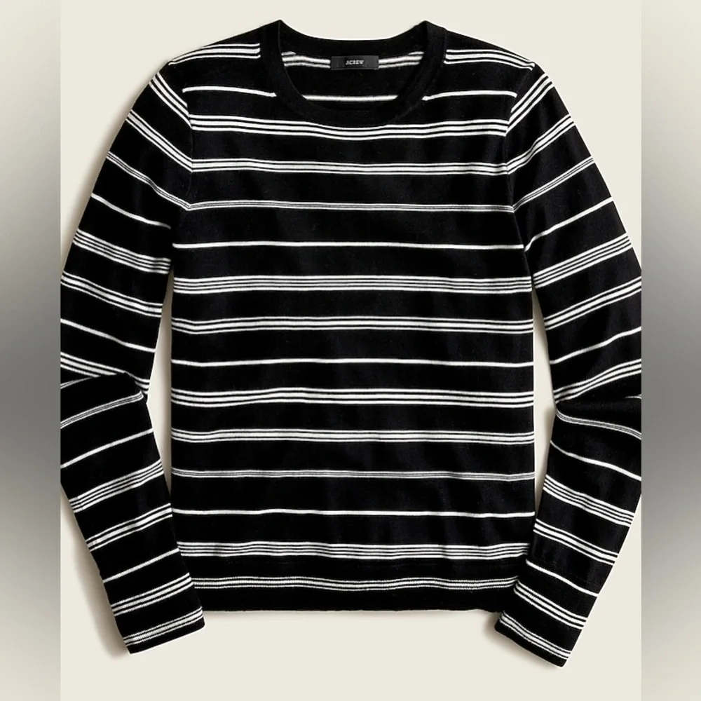 J. Crew | Margot Crewneck Merino Wool Sweater black white classic stripe